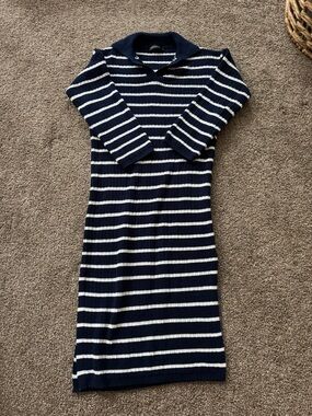 Striped Navy and White Maxi Polo Sweater Dress